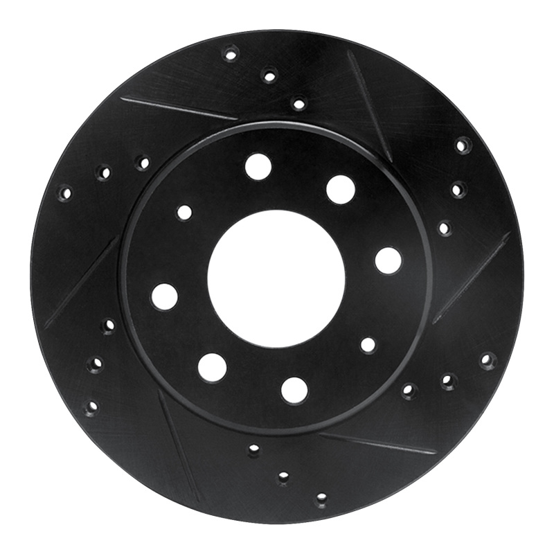 Dodge Colt Brake Rotor (1) - Front Right - R1 Concepts - Drilled & Slotted - Black - `88-`07